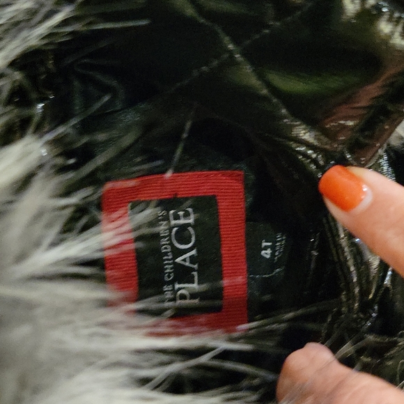 Fur Hooded faux leather puffer coat - Picture 3 of 5